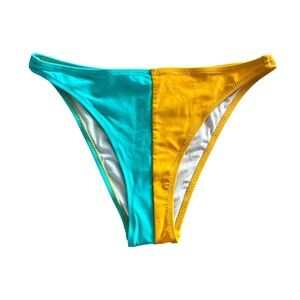 Solid & Striped The Tati Bikini Bottom Multicolor Teal Mustard Yellow Small NWT